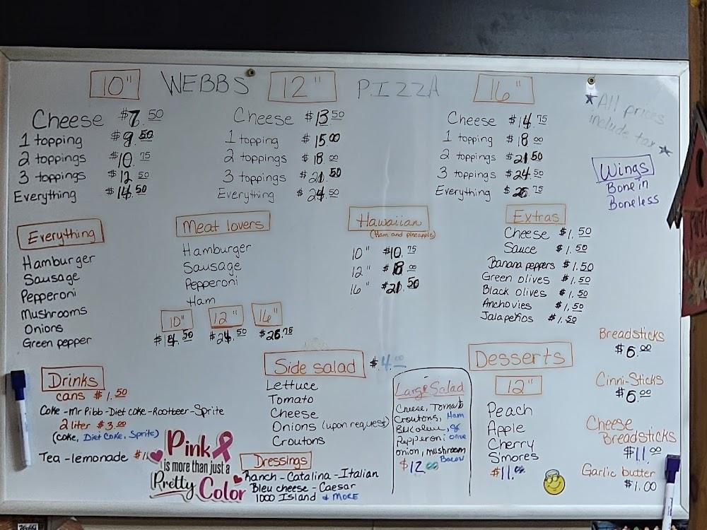 Webb's Pizza Menu image 1