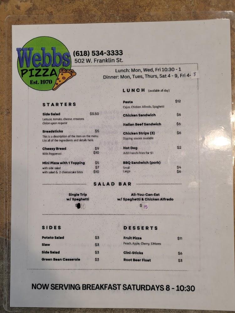 Webb's Pizza Menu image 2